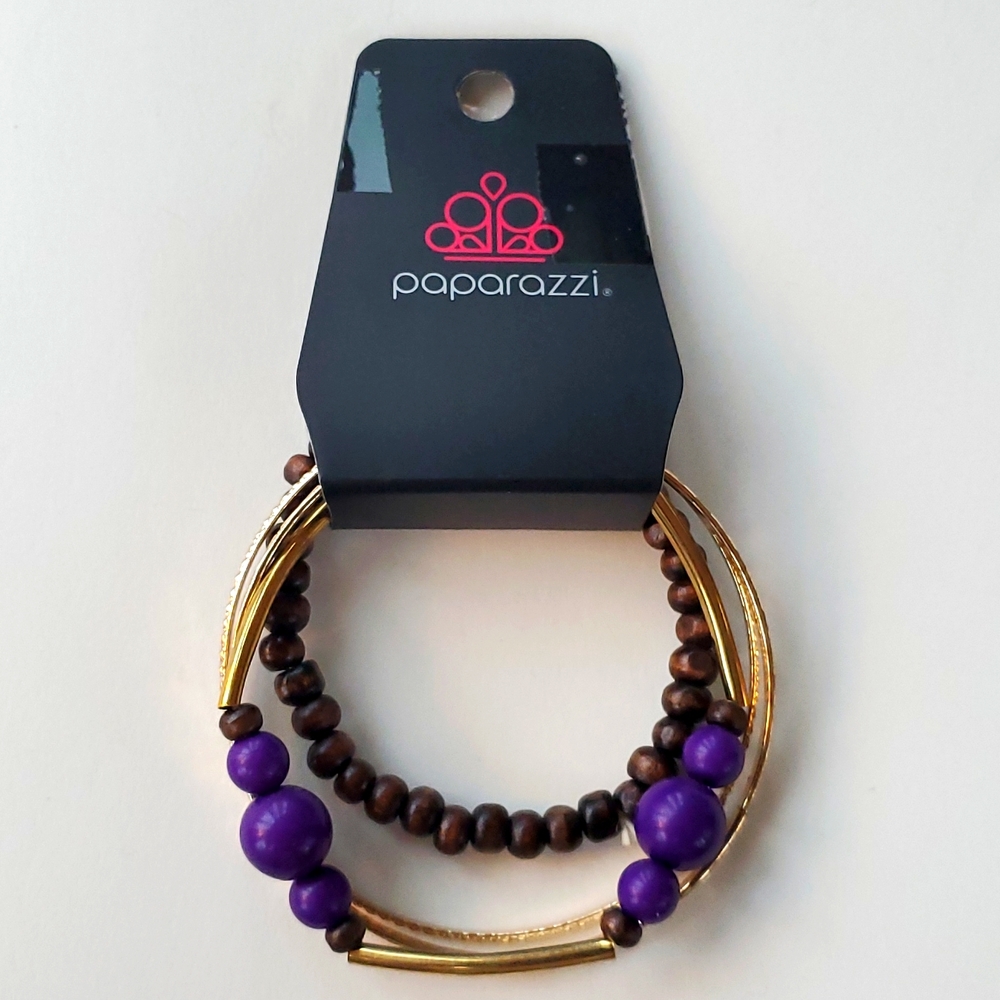 Boutique Paparazzi Gold Purple Brown Strwtchy Bracelet Fashion Set